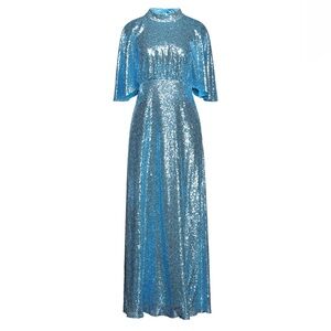 Blue Sequin Maxi Evening Dress | High Neck Formal Gown | Elegant Cocktail Dress